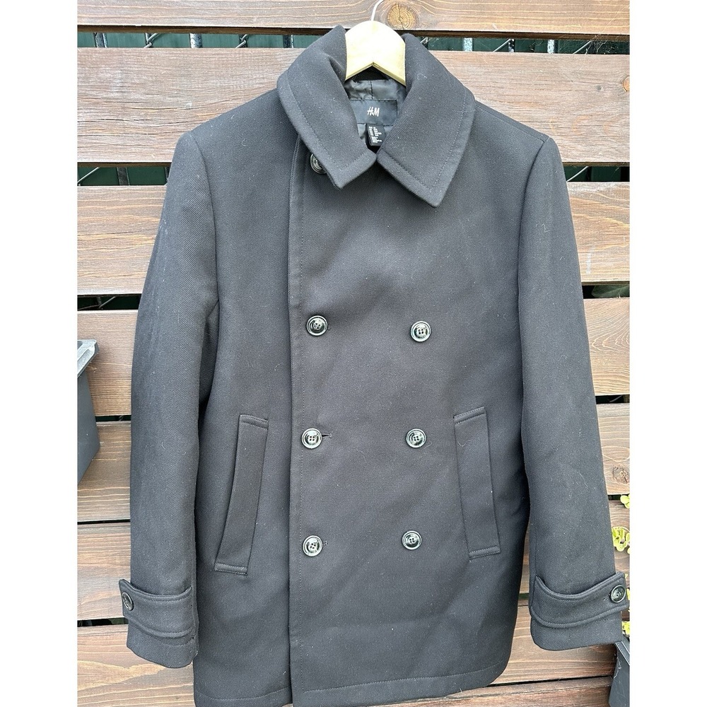 H&M Mens Black Coat Peacoat *Size 36R